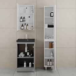 Style Line Мебель для ванной с кварцевой раковиной антрацит Батлер 50 серая Люкс антискрейтч Plus – фотография-3